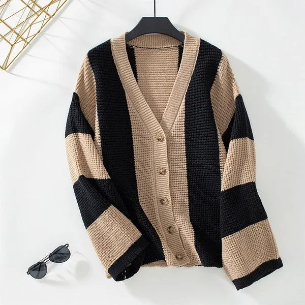 Color Block Striped Knit Cardigan