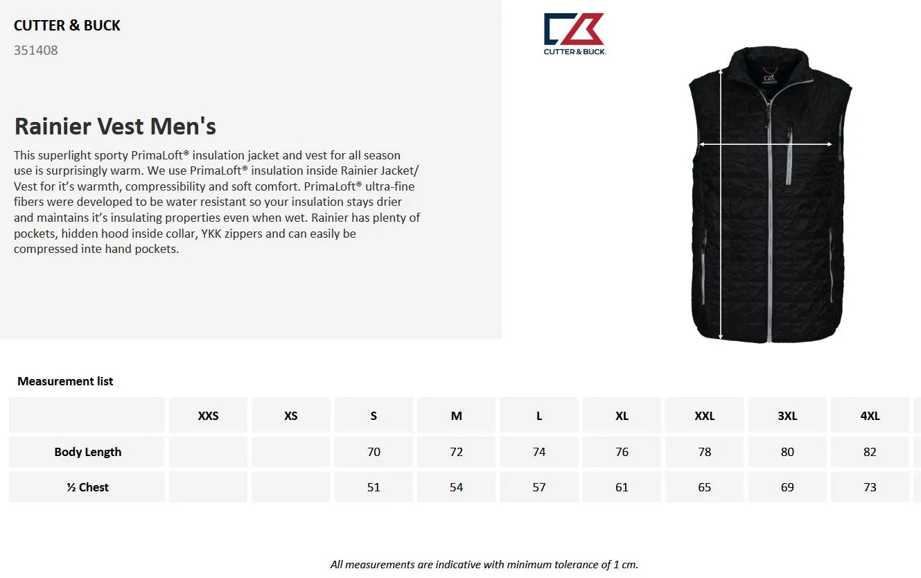 Cutter & Buck Rainier Men's Body Warmer | Lightweight | Packable | Hood | Blue or Black | S-4XL