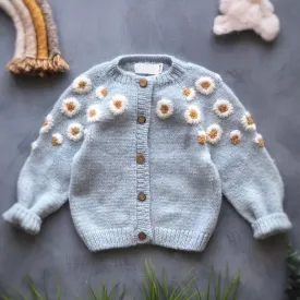 Daisy Little Girls' Knitted Cardigan in Light Blue