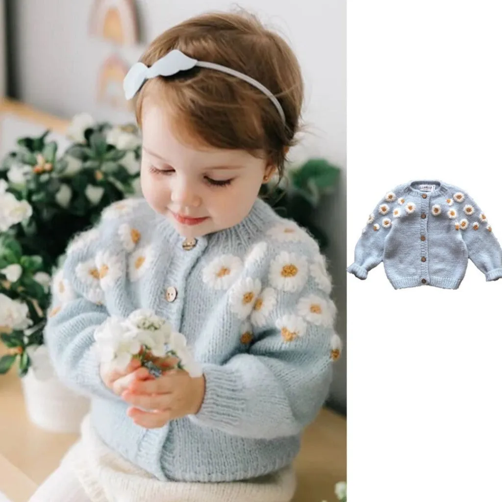 Daisy Little Girls' Knitted Cardigan in Light Blue