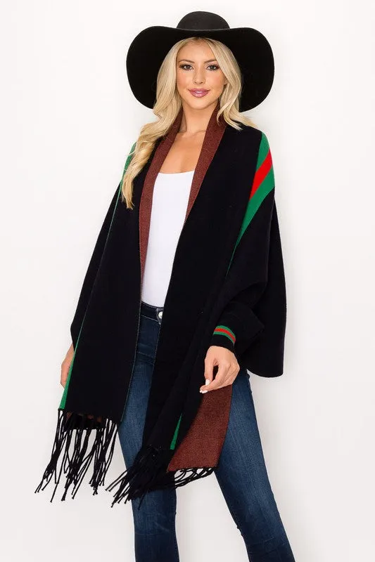 Designer Inspired Black Striped Shrug