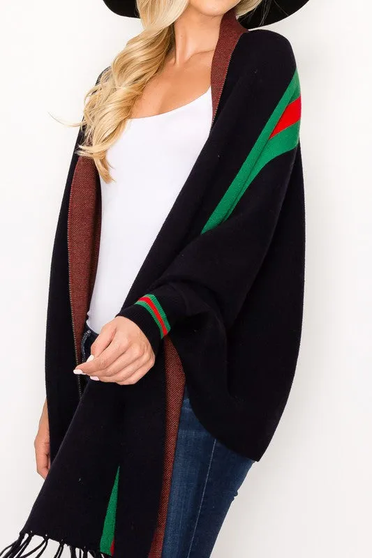 Designer Inspired Black Striped Shrug