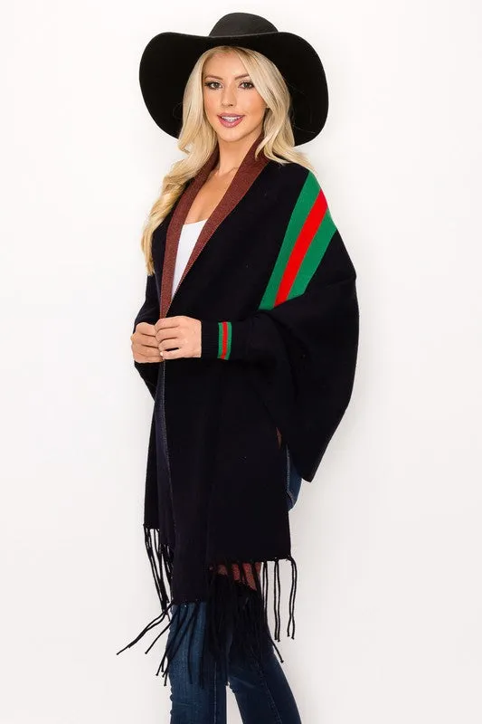 Designer Inspired Black Striped Shrug