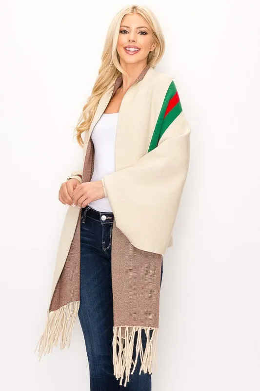 Designer Inspired Oatmeal Striped Shrug