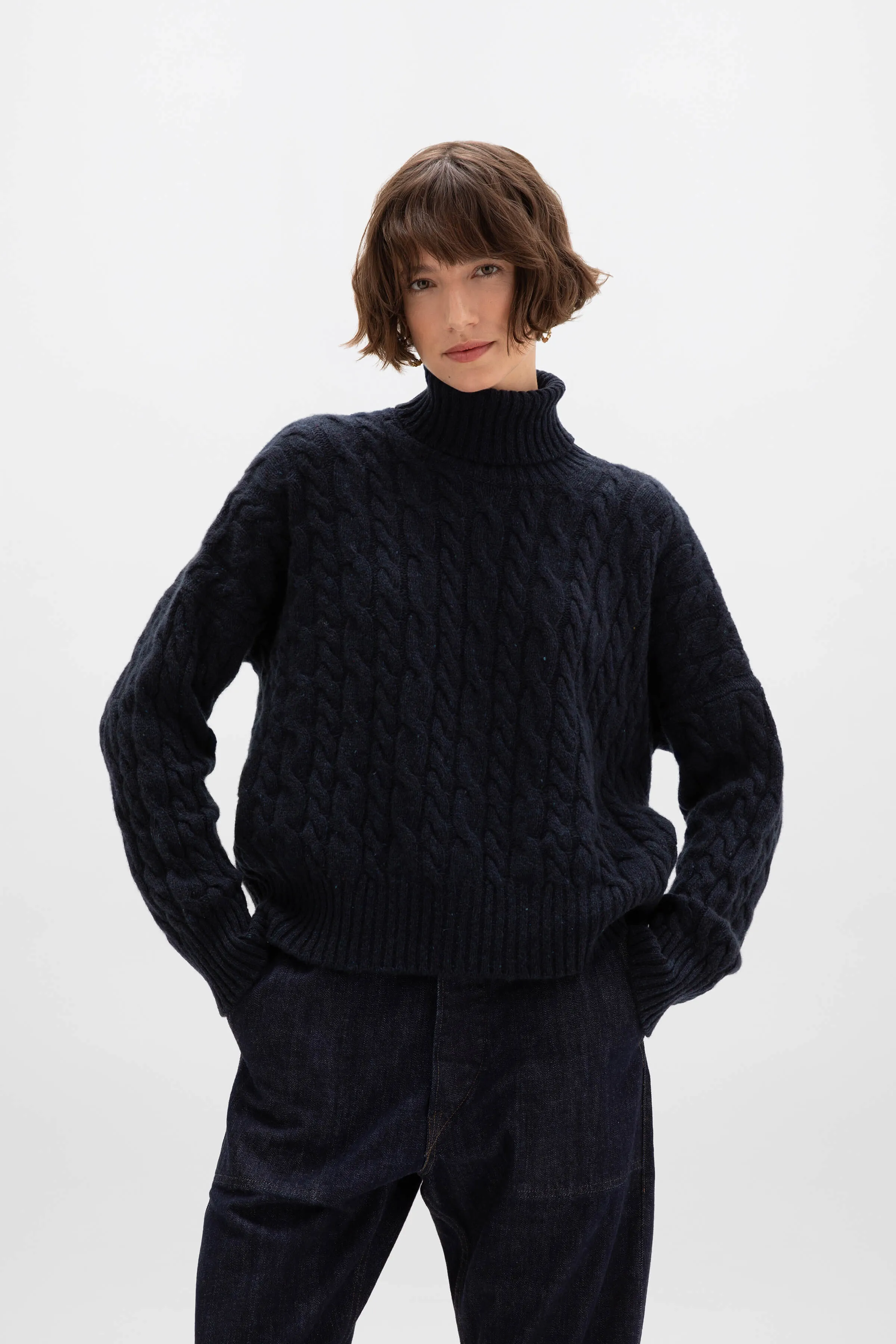 Donegal Cable Cashmere Roll Neck