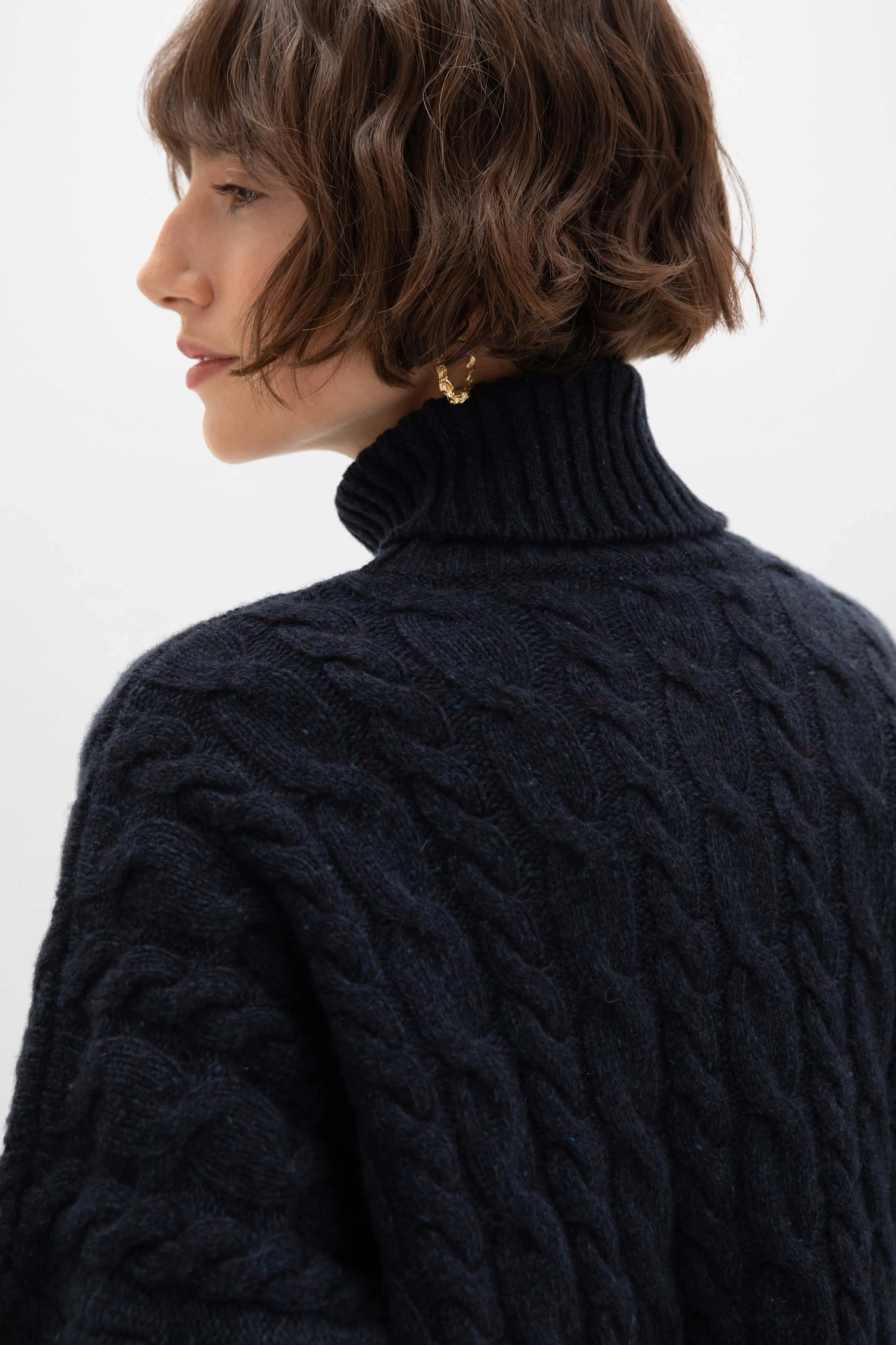 Donegal Cable Cashmere Roll Neck