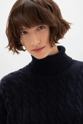 Donegal Cable Cashmere Roll Neck