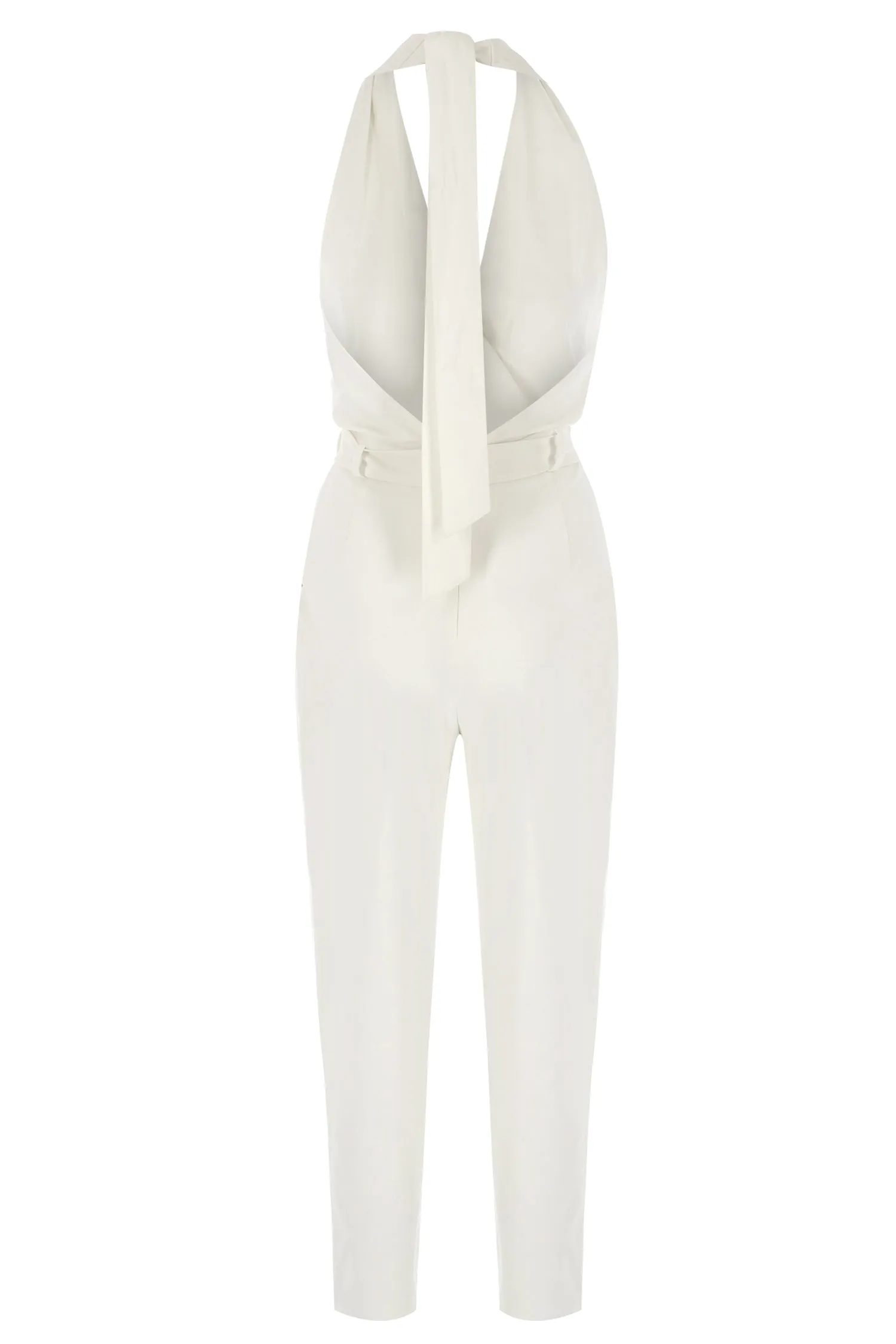 Ecru Back Low Cut Canvas Jumpsuit