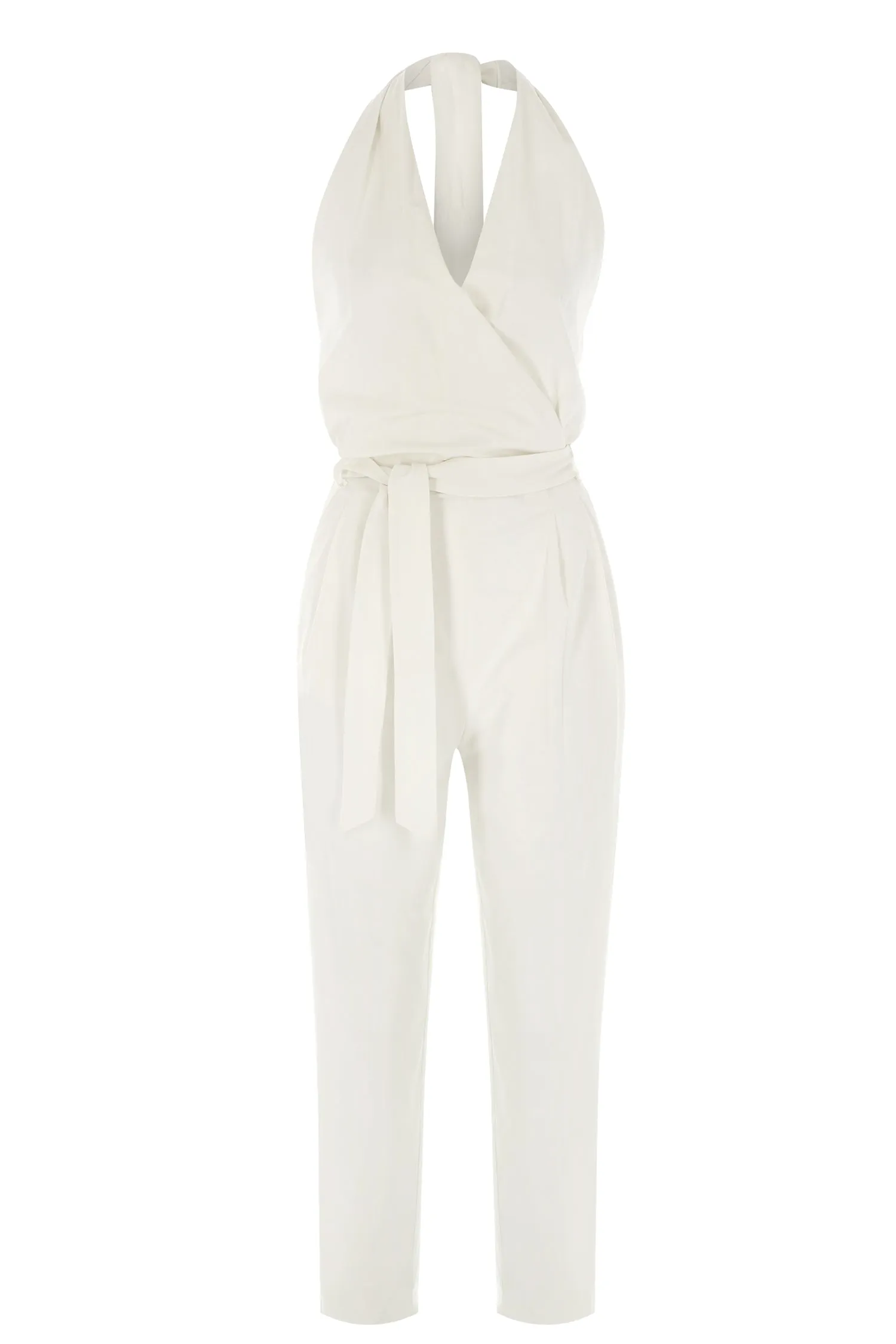 Ecru Back Low Cut Canvas Jumpsuit