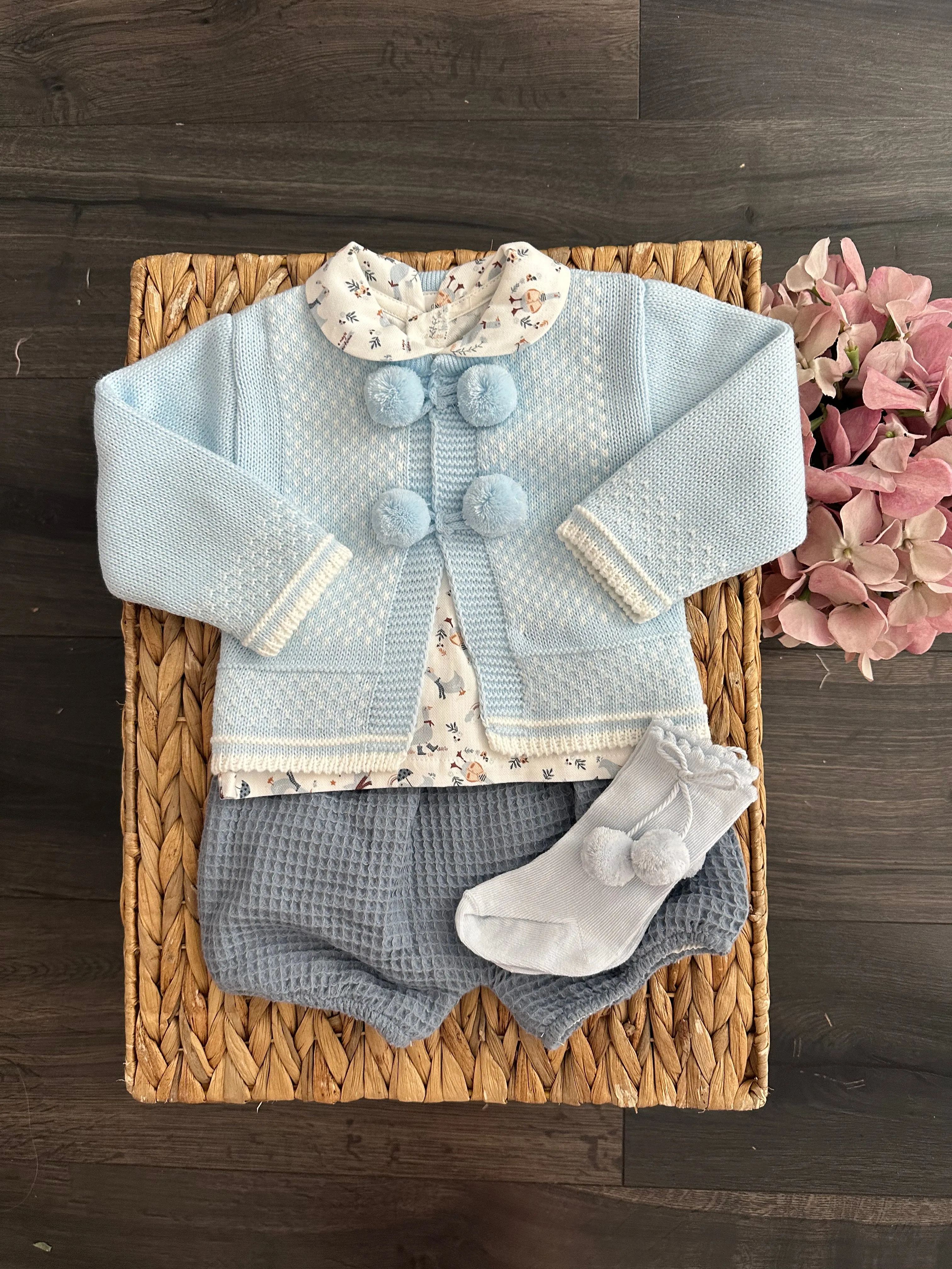 Elliot Knitted Cardigan with Waffle Short and Cute Ducks Shirt