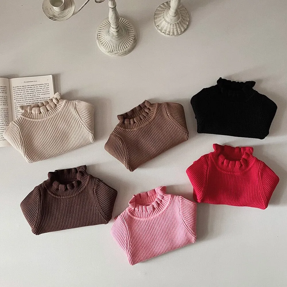 Elliot Solid Color Ruffled Half Turtleneck Sweater