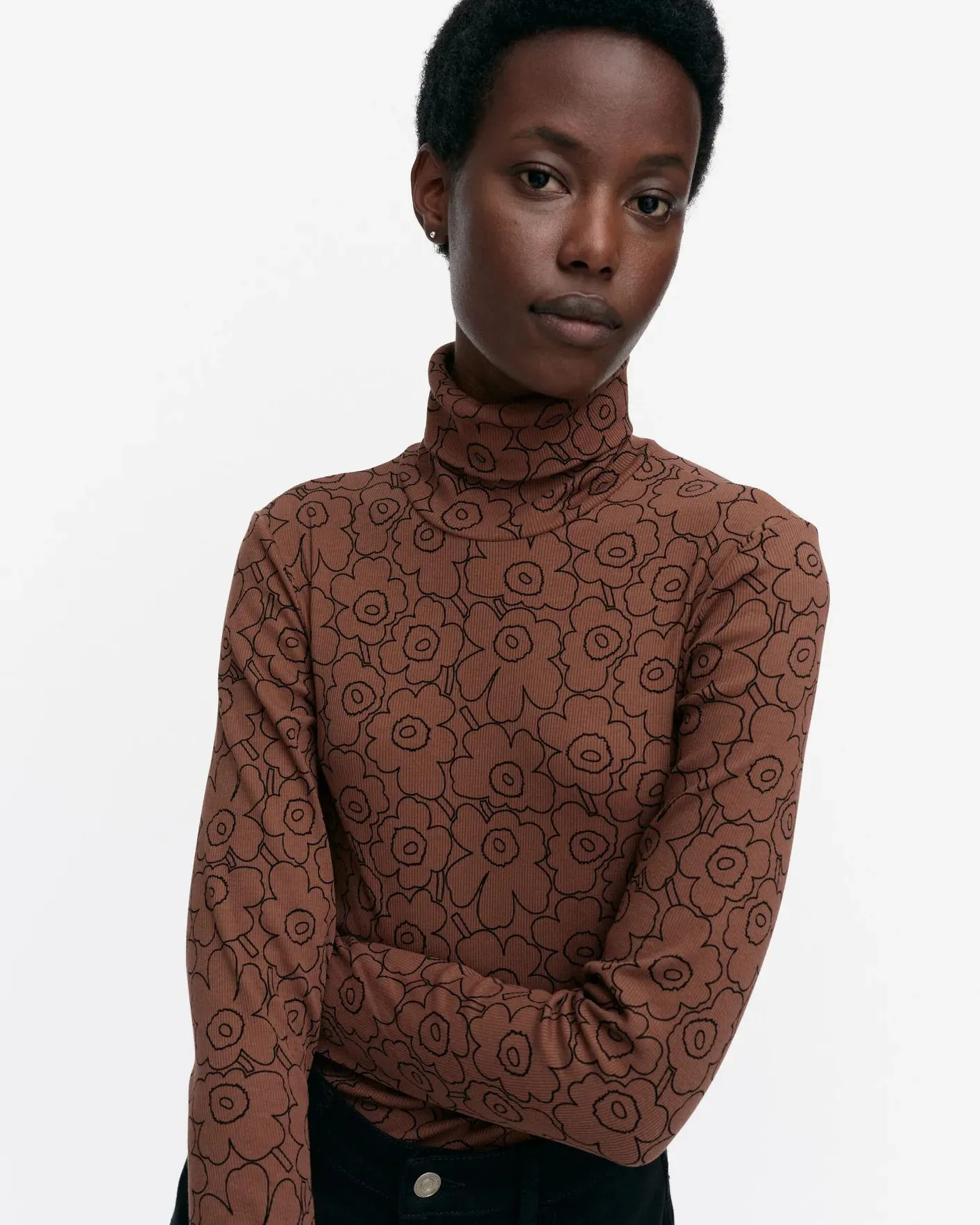 Emali Piirto Unikko Cotton Rib Turtleneck | Brown, Black