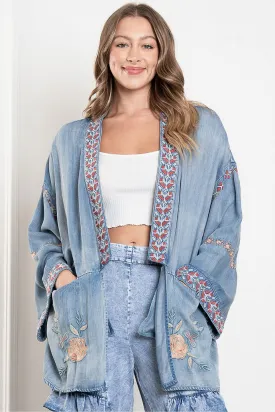Embroidered Denim Kimono Jacket #657