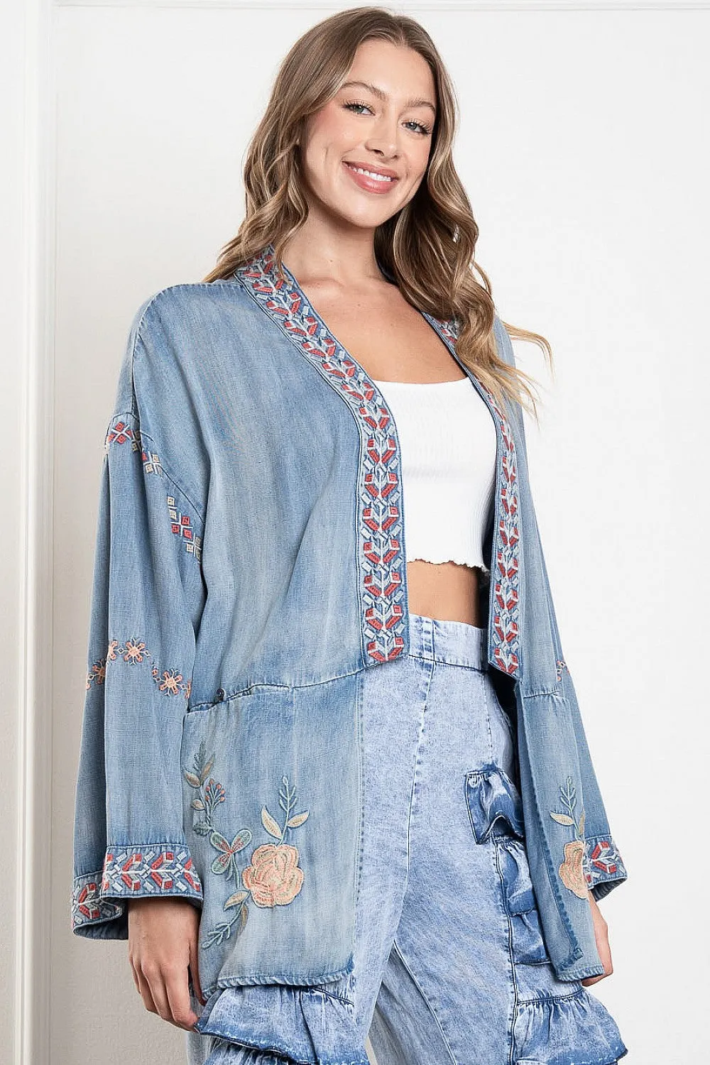 Embroidered Denim Kimono Jacket #657