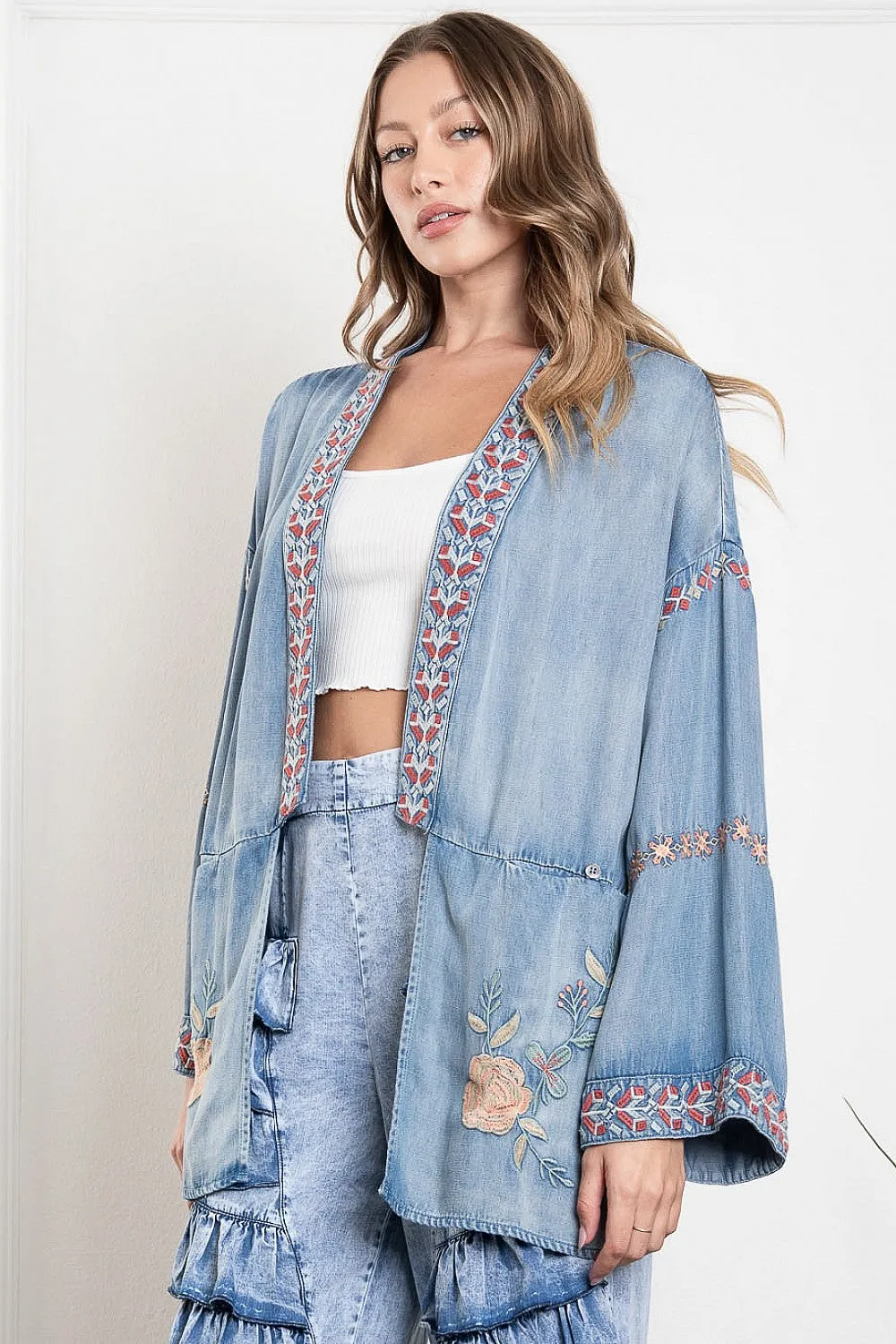 Embroidered Denim Kimono Jacket #657