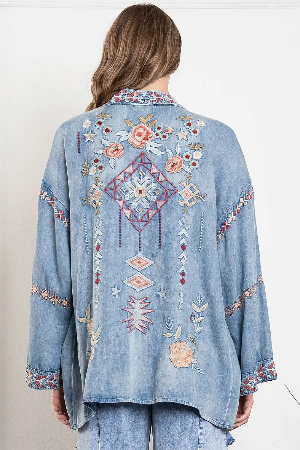 Embroidered Denim Kimono Jacket #657
