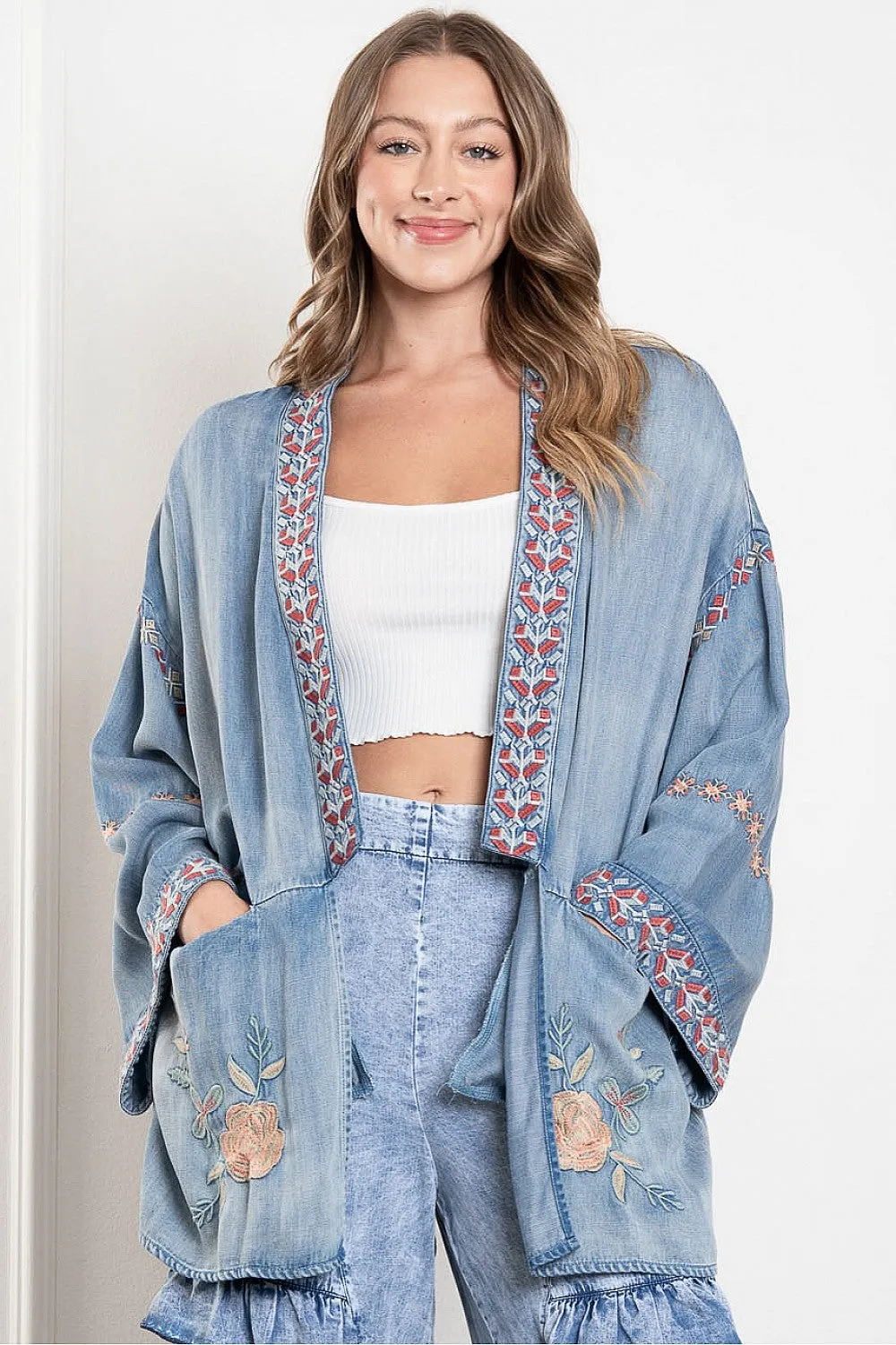 Embroidered Denim Kimono Jacket #657