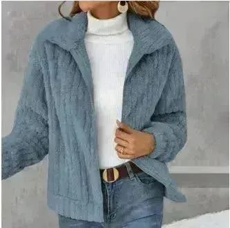 Fall Winter Casual Women Thick Fleece sherpa  Lapel  Cardigan sweater Jacket