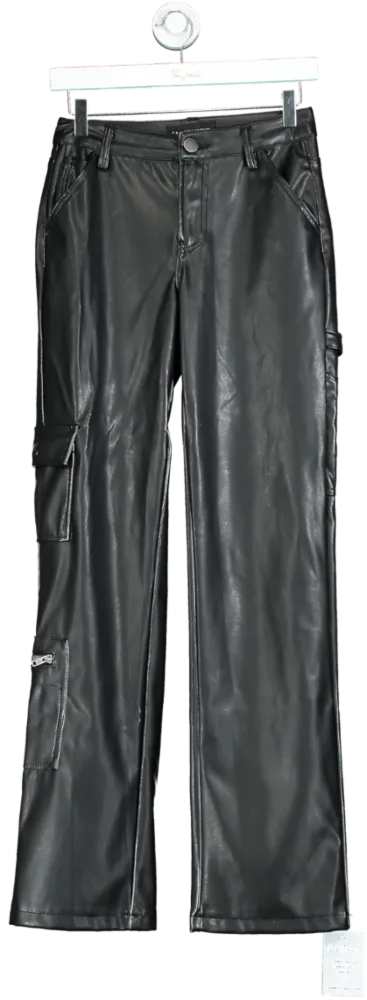 Fashion Nova Black Faux Leather Cargo Trousers UK S