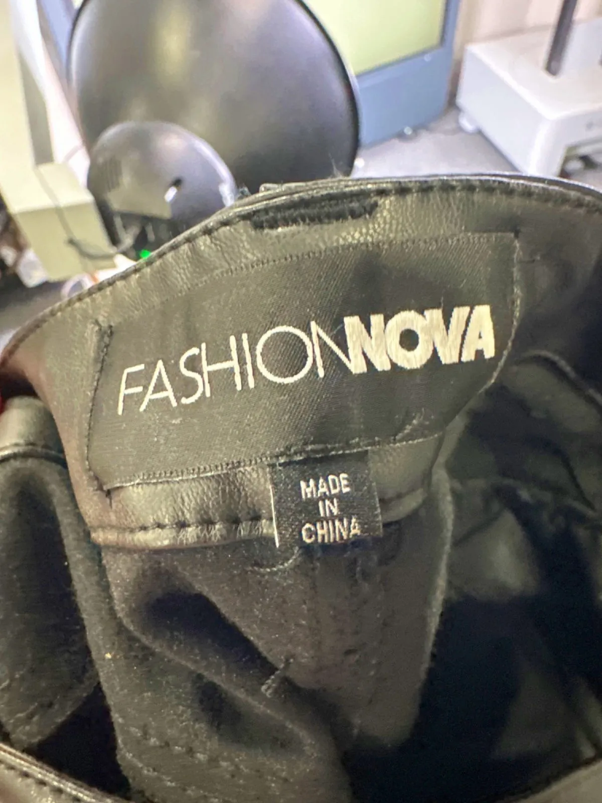 Fashion Nova Black Faux Leather Cargo Trousers UK S