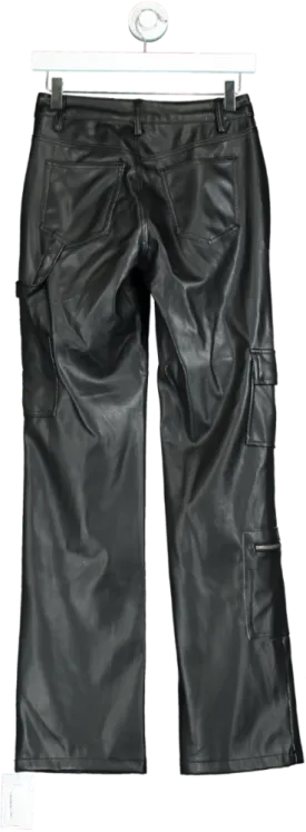 Fashion Nova Black Faux Leather Cargo Trousers UK S