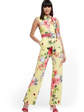 Floral Tie-Neck Jumpsuit - Magic Crepe®