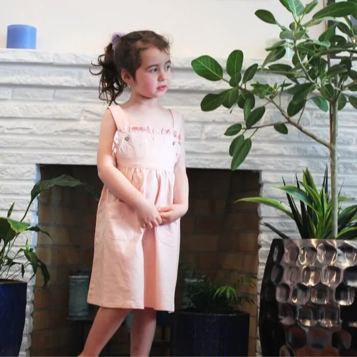 French Terry Organic Adjustable Toddler Pocket Dress - Pink Sand