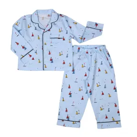 GASPARD |  Boys Blue & Red SailBoat Print Cotton Pyjamas
