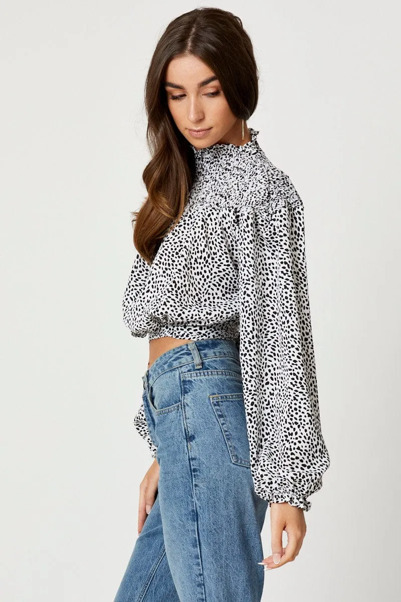 Geo Print Shirred Tie Back Top