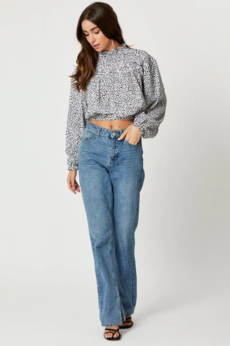 Geo Print Shirred Tie Back Top
