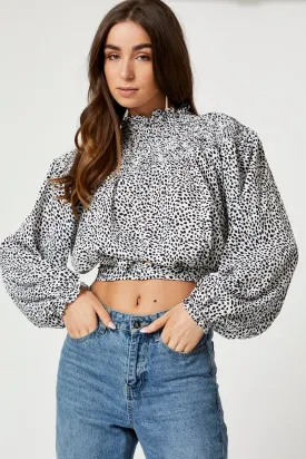 Geo Print Shirred Tie Back Top