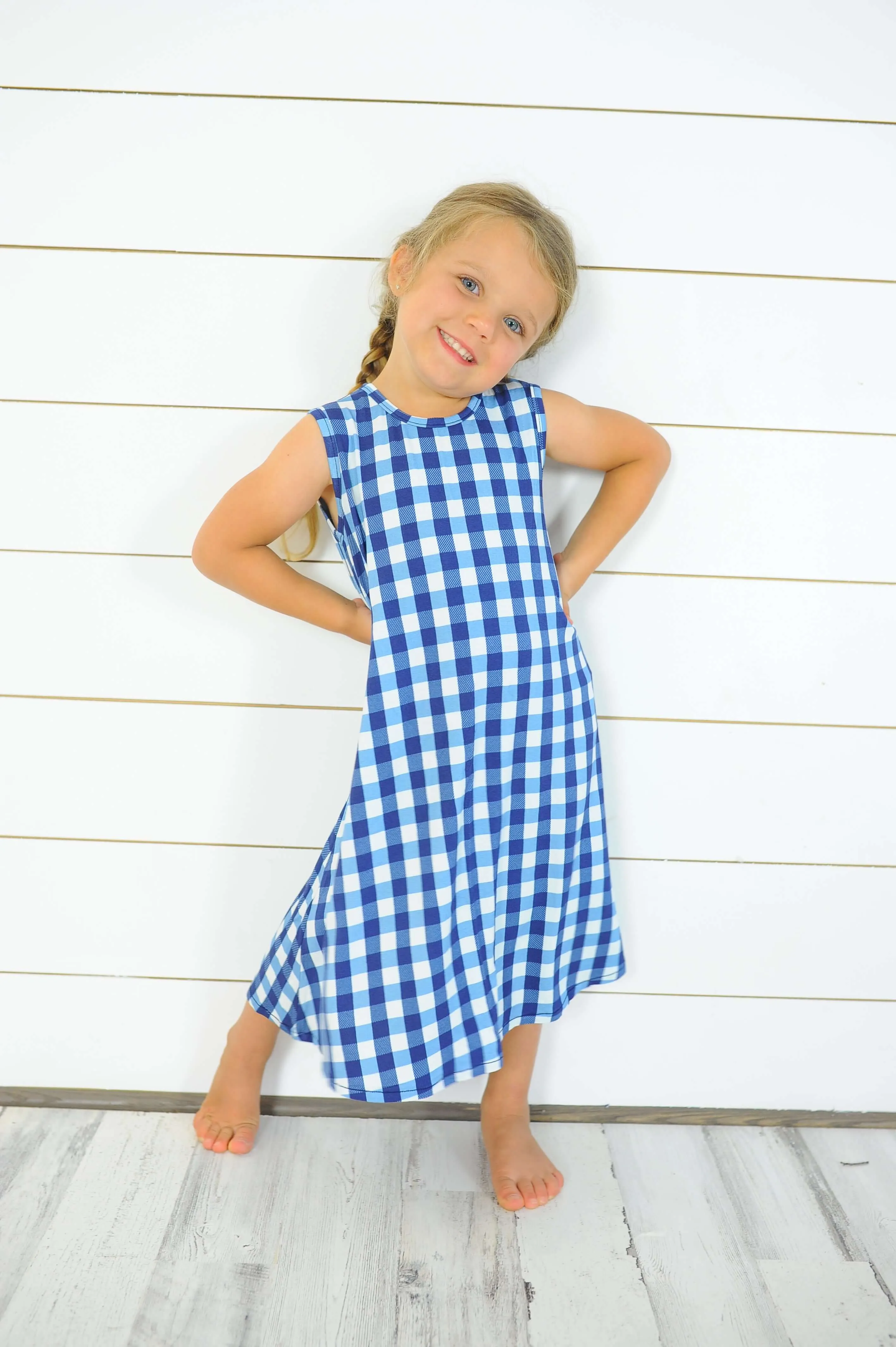 Gingham Bamboo Girls' Sleeveless Dress