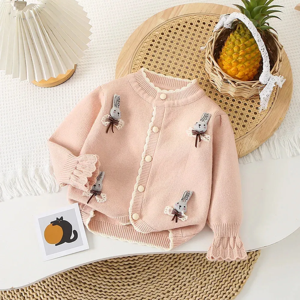 Girls Bunny Cardigan & Pleated Skirt Set