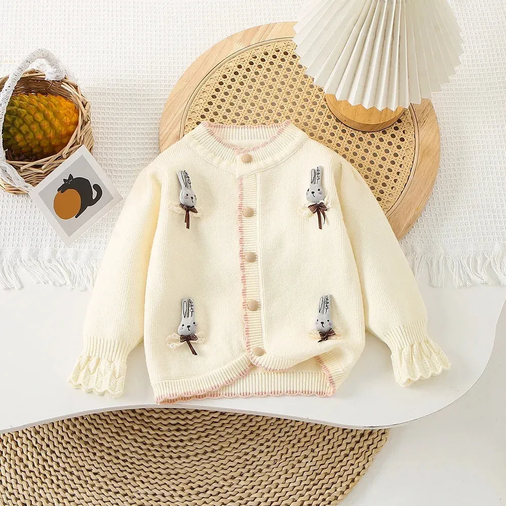 Girls Bunny Cardigan & Pleated Skirt Set