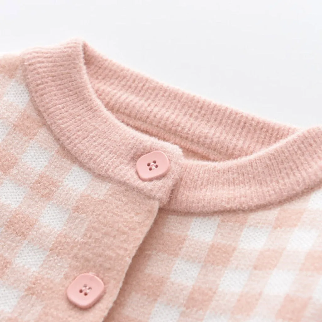 Girls' Checkered Dress and Cardigan