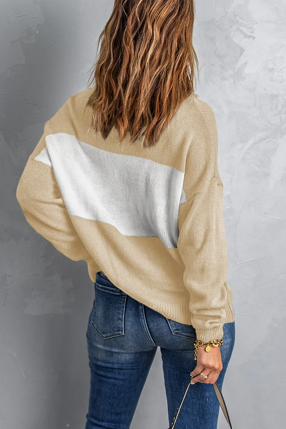 Gray Colorblock Turtleneck Loose Knitted Sweater