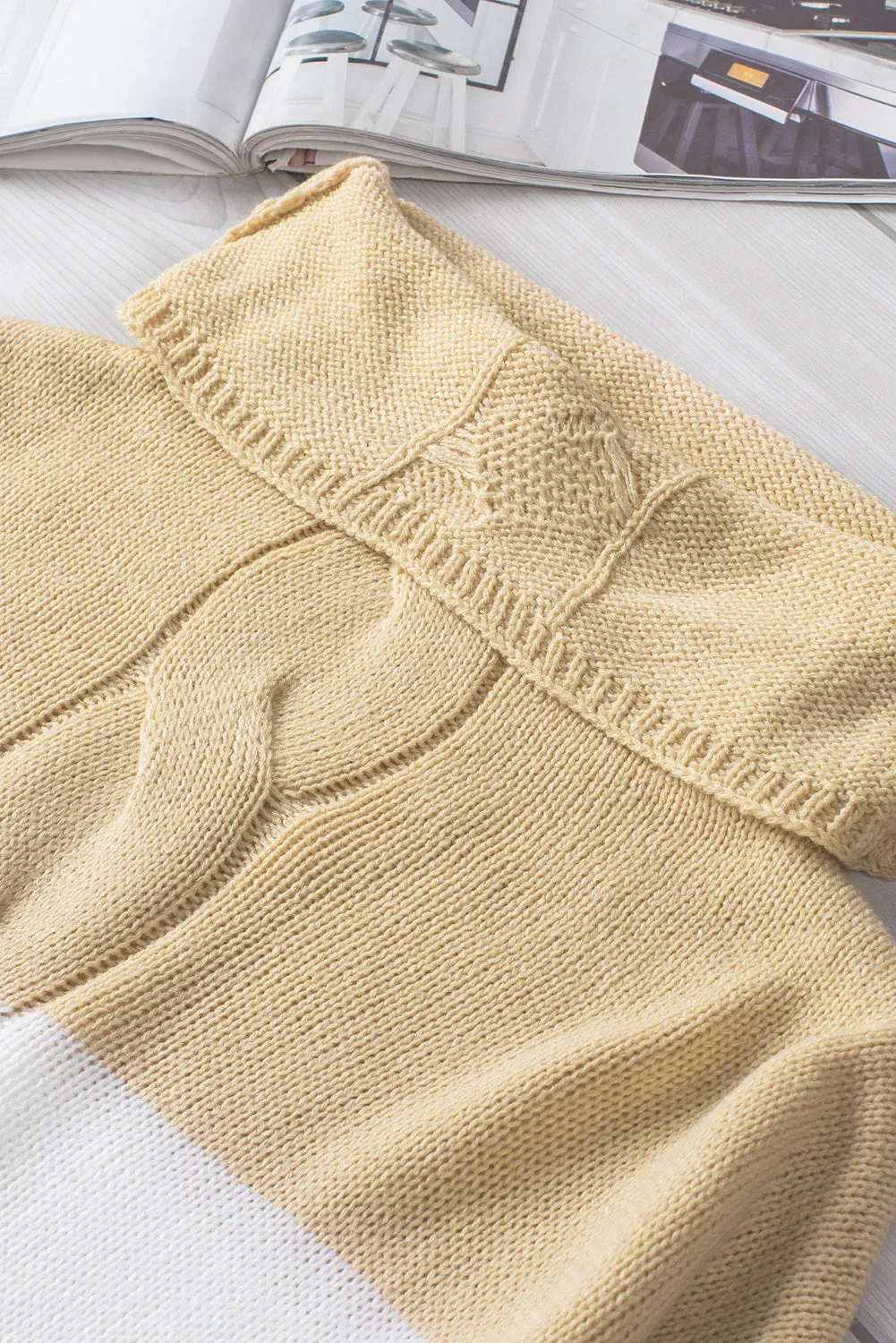 Gray Colorblock Turtleneck Loose Knitted Sweater