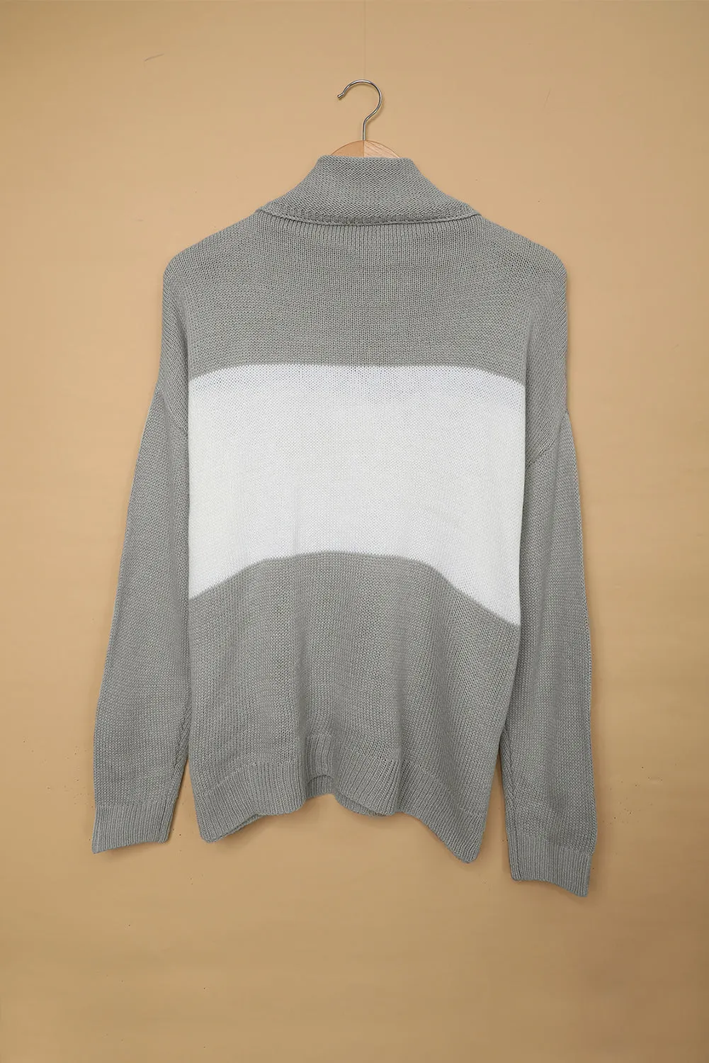 Gray Colorblock Turtleneck Loose Knitted Sweater