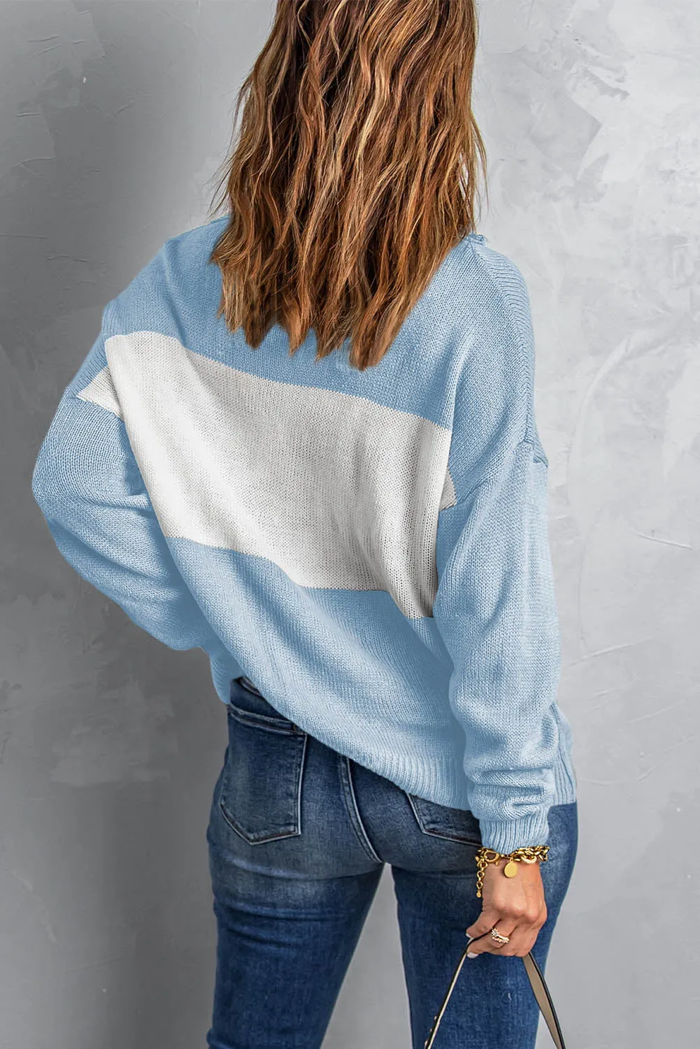 Gray Colorblock Turtleneck Loose Knitted Sweater