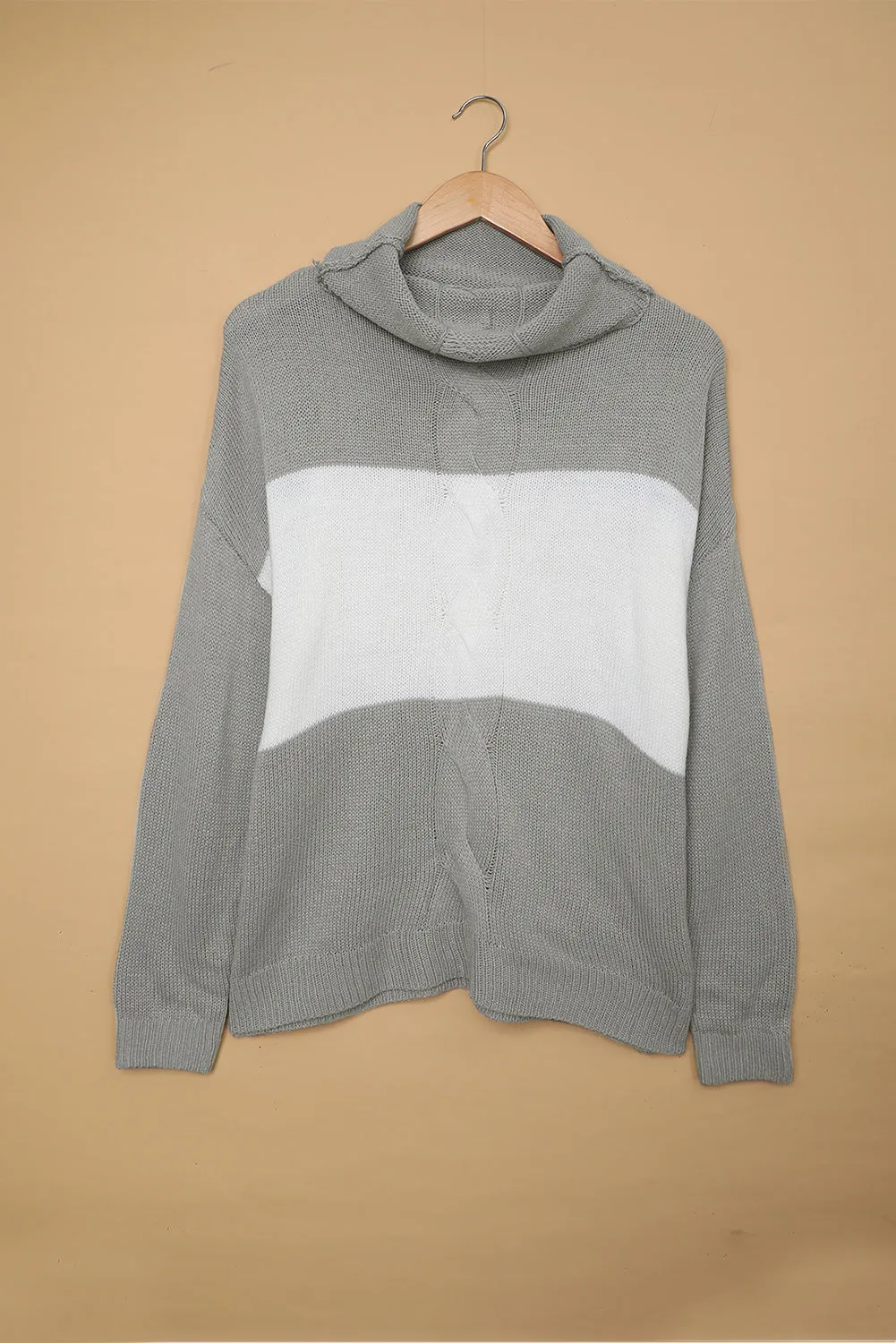 Gray Colorblock Turtleneck Loose Knitted Sweater