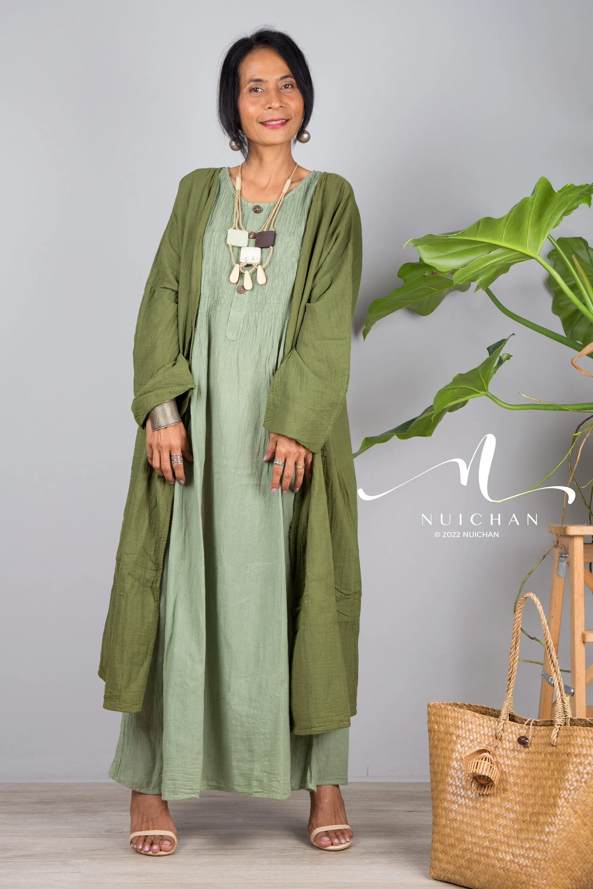Green open front cardigan