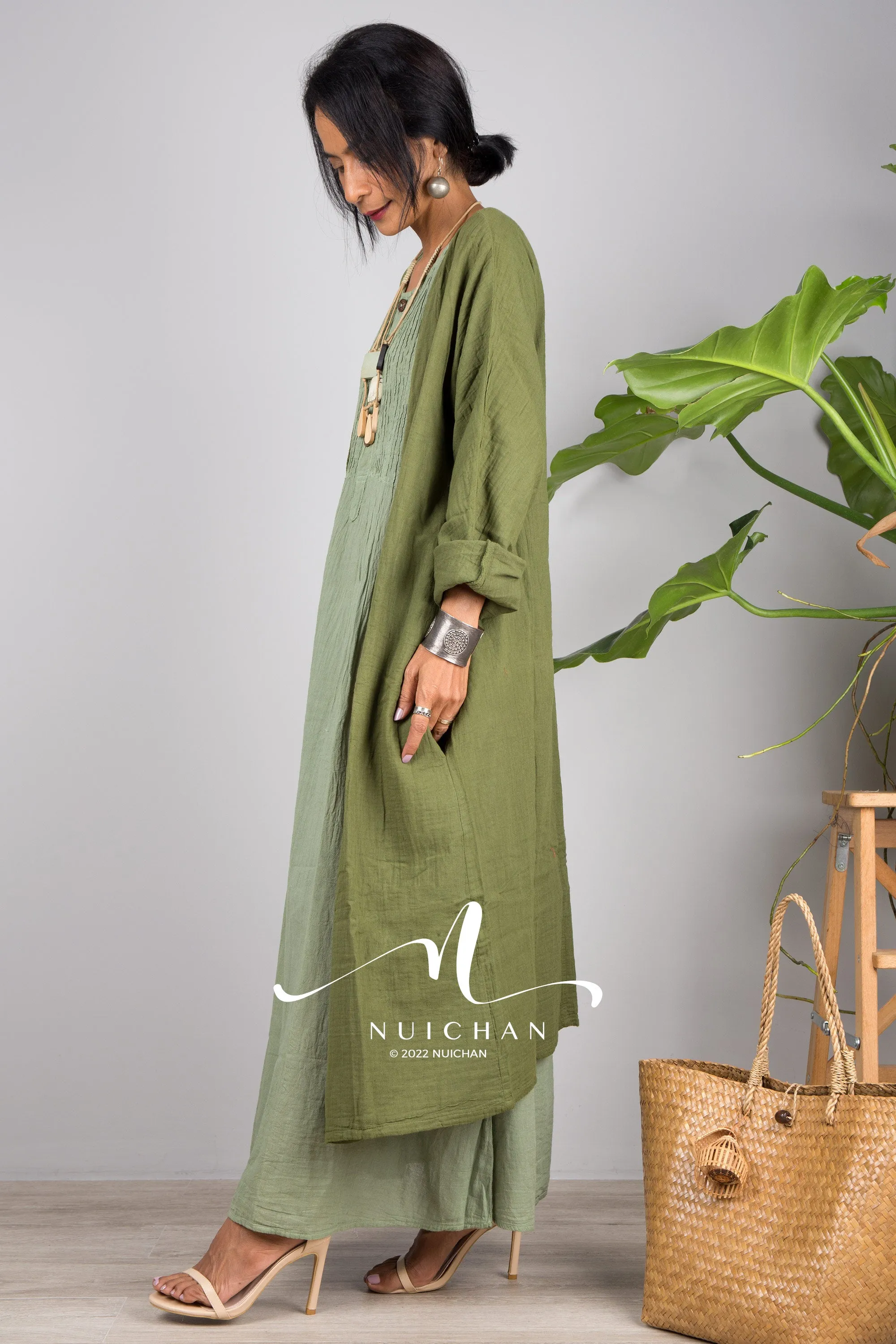 Green open front cardigan
