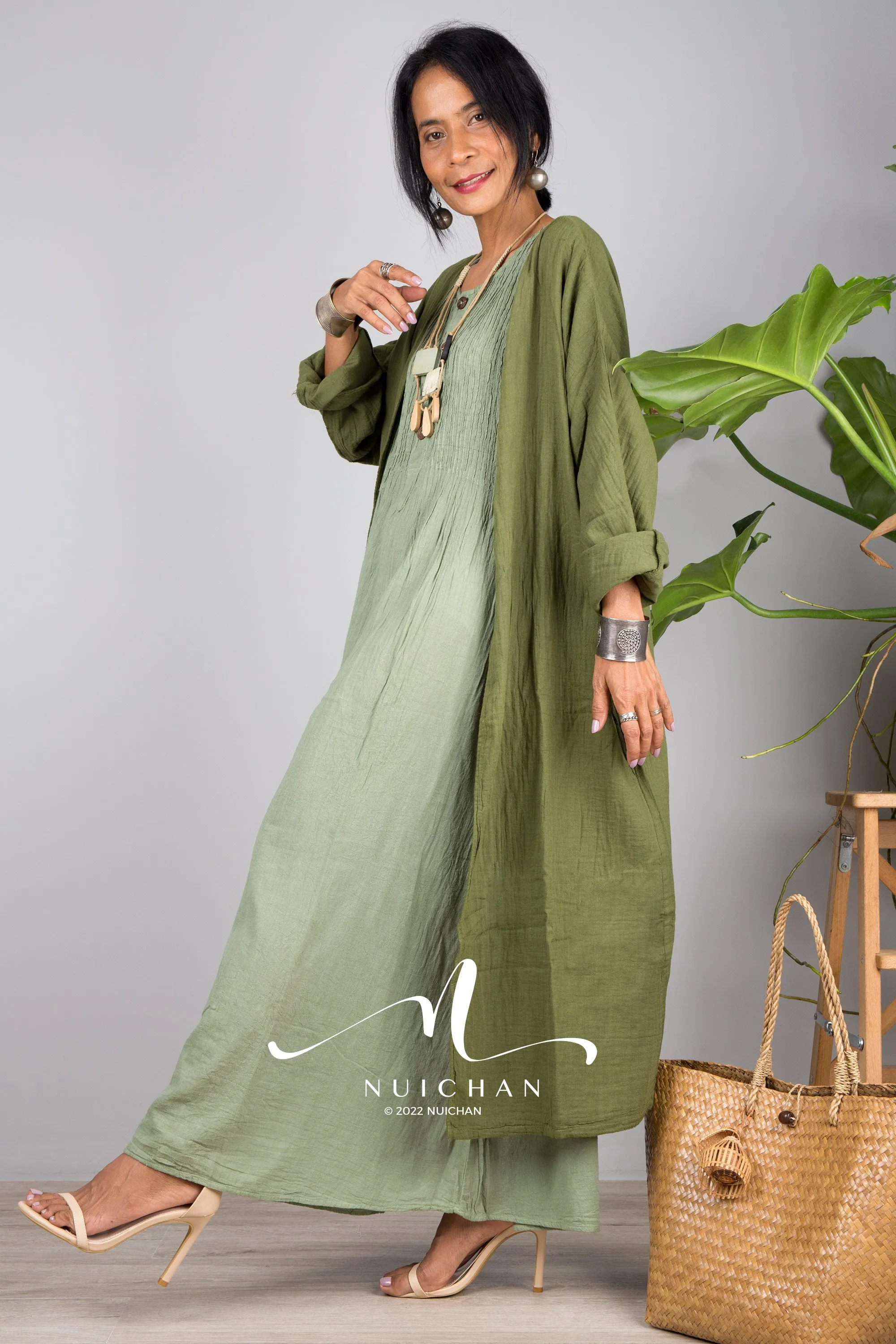 Green open front cardigan