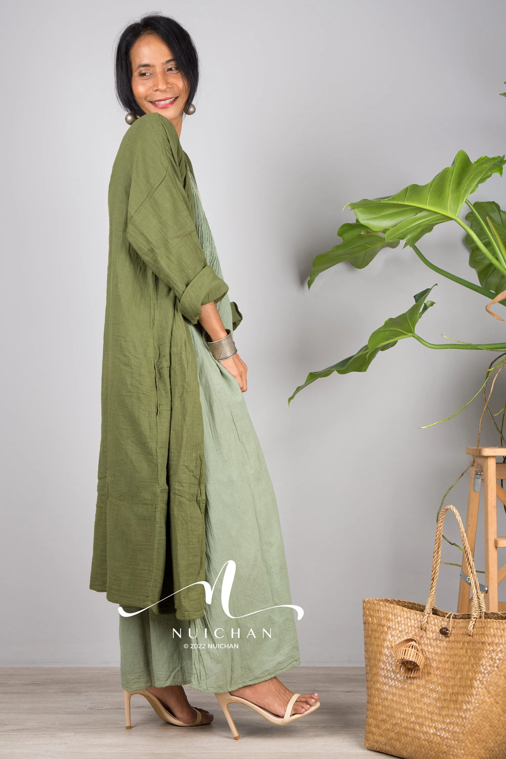 Green open front cardigan