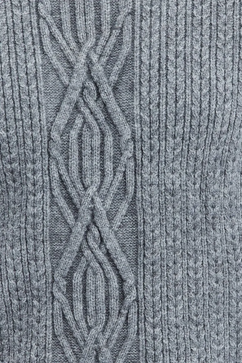 Grey Knit Dress Long Sleeve Turtleneck Cable