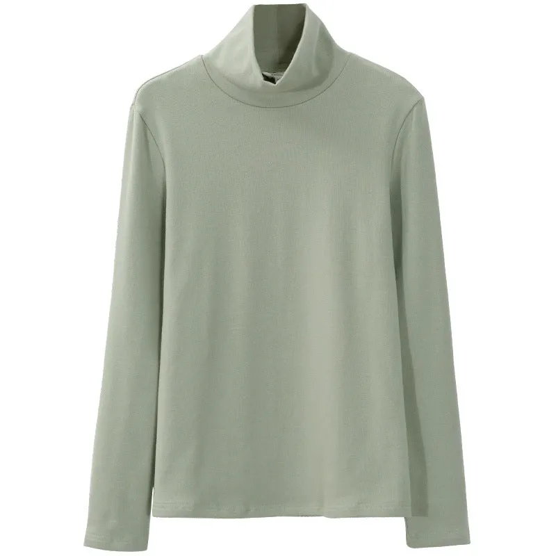 Heavy Turtleneck T shirt Autumn Winter Women High End Double Sided Brushed plus Thick Velvet Warm Top Inner Bottoming Shirt