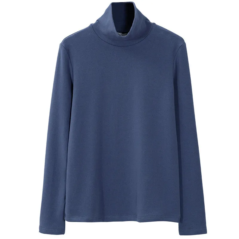 Heavy Turtleneck T shirt Autumn Winter Women High End Double Sided Brushed plus Thick Velvet Warm Top Inner Bottoming Shirt