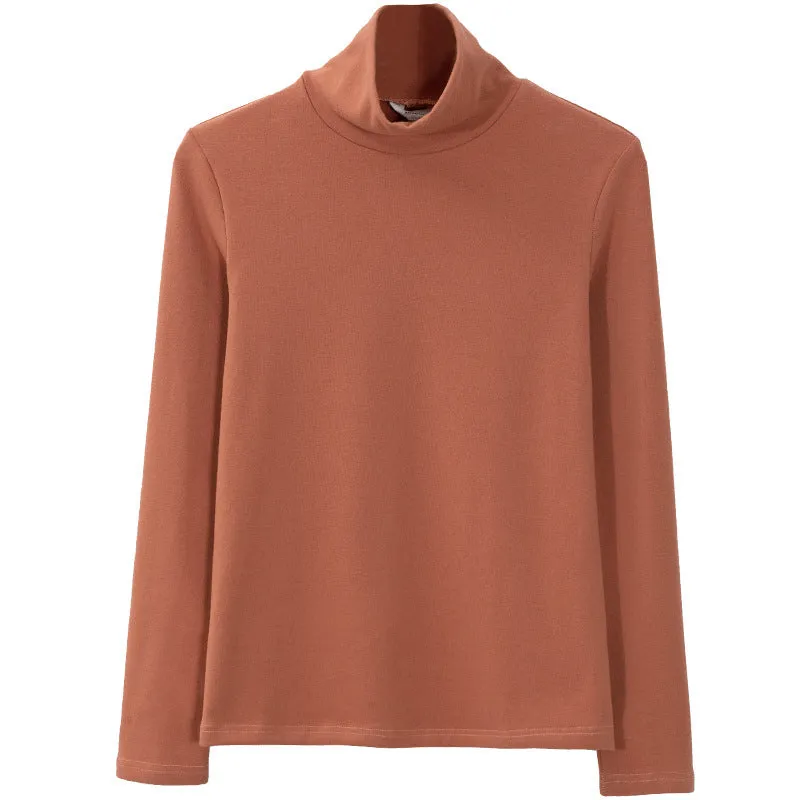 Heavy Turtleneck T shirt Autumn Winter Women High End Double Sided Brushed plus Thick Velvet Warm Top Inner Bottoming Shirt
