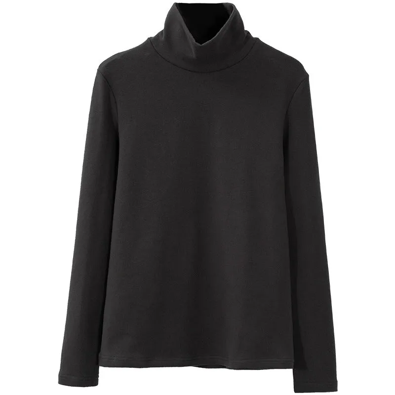 Heavy Turtleneck T shirt Autumn Winter Women High End Double Sided Brushed plus Thick Velvet Warm Top Inner Bottoming Shirt