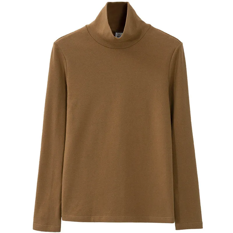 Heavy Turtleneck T shirt Autumn Winter Women High End Double Sided Brushed plus Thick Velvet Warm Top Inner Bottoming Shirt